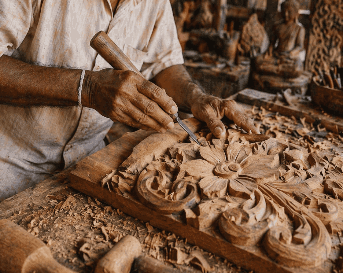Master artisan carving wood